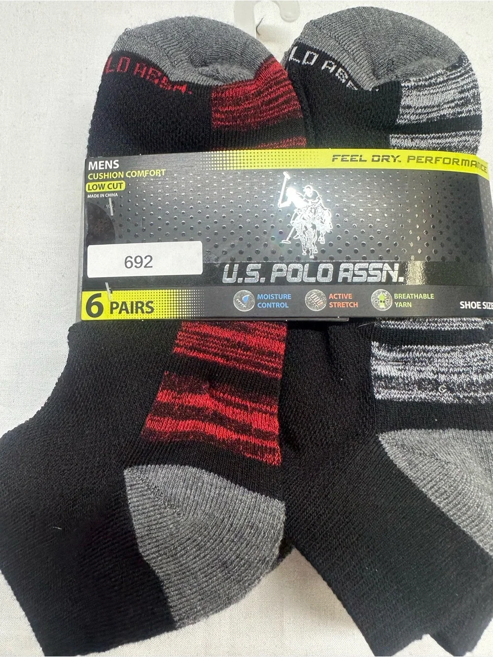 U.S. Polo Assn. Men’s Low-Cut Athletic Socks - Black, Gray & Blue (6 Pairs)
